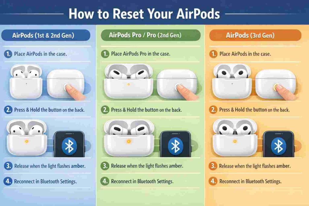 how to reset airpods